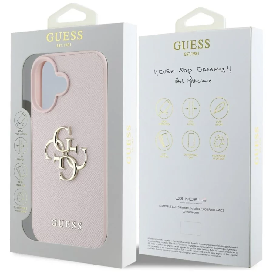Etui Guess Grained Big 4G Logo Small Classic Logo na iPhone 16 - różowe