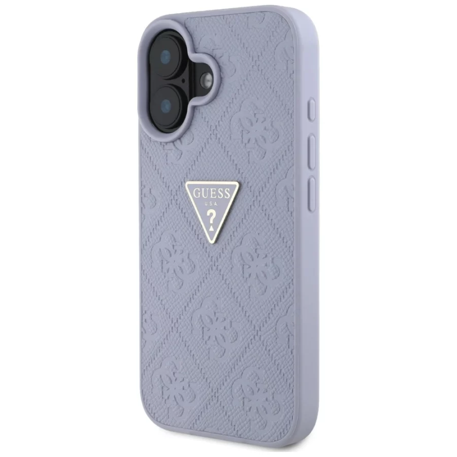 Etui Guess Hot Stamp 4G Pattern Triangle Metal Logo na iPhone 16 - fioletowe