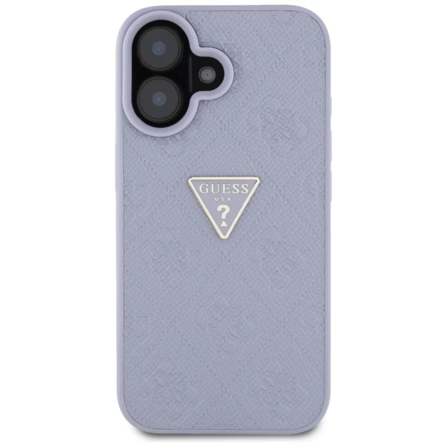 Etui Guess Hot Stamp 4G Pattern Triangle Metal Logo na iPhone 16 - fioletowe