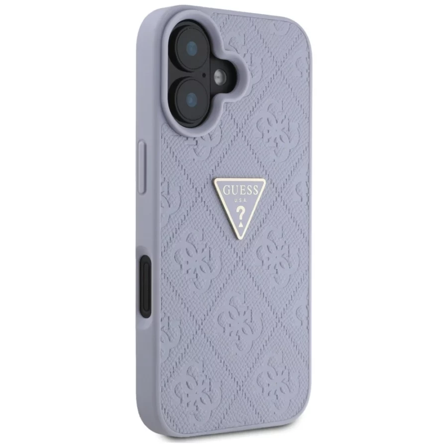 Etui Guess Hot Stamp 4G Pattern Triangle Metal Logo na iPhone 16 - fioletowe