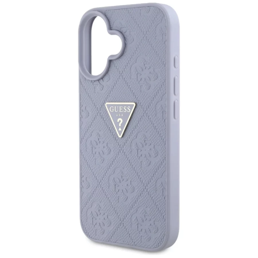 Etui Guess Hot Stamp 4G Pattern Triangle Metal Logo na iPhone 16 - fioletowe