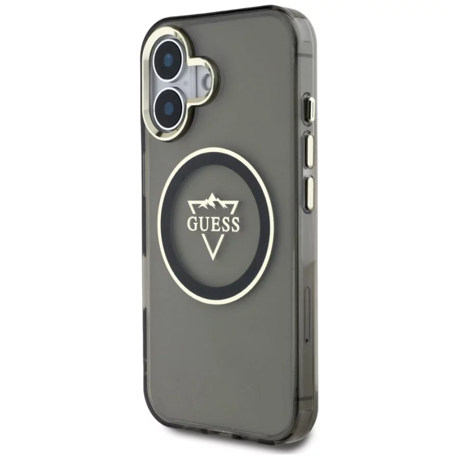 Etui Guess IML Metal Mountain Logo MagSafe na iPhone 16 - czarne