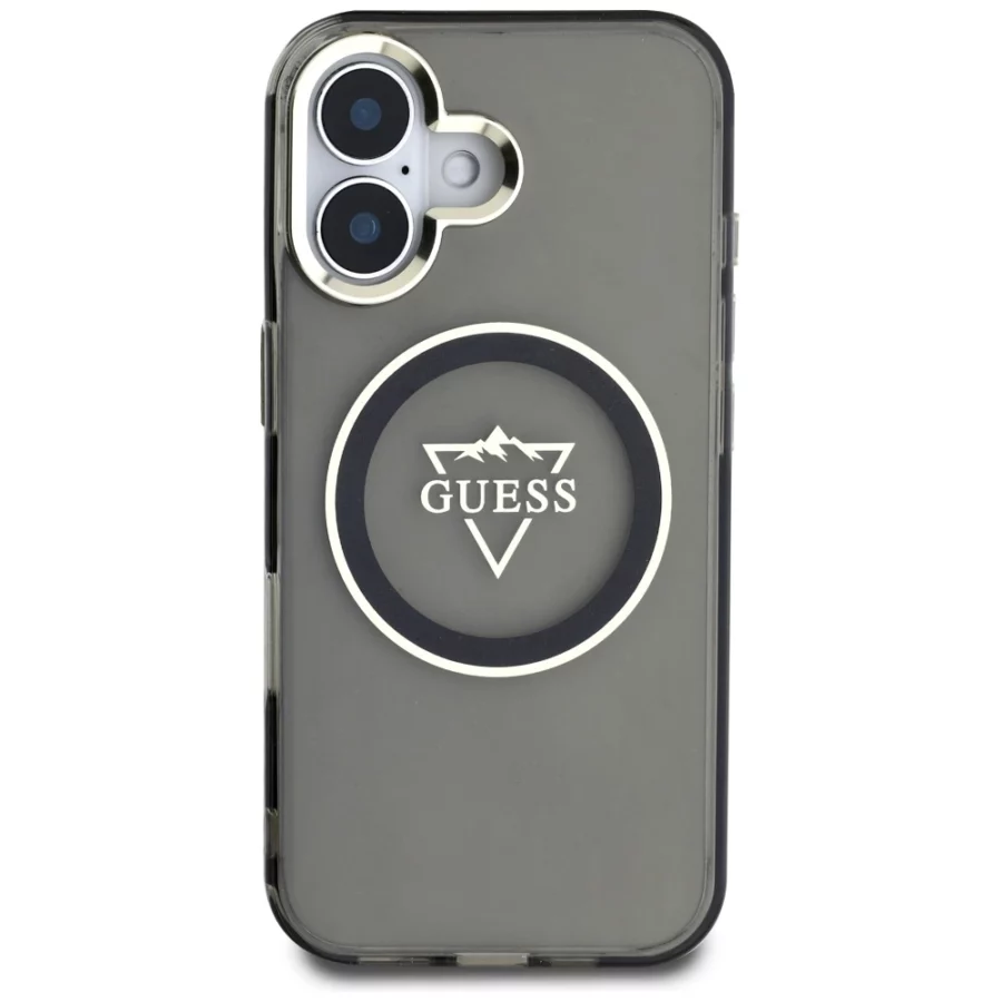 Etui Guess IML Metal Mountain Logo MagSafe na iPhone 16 - czarne