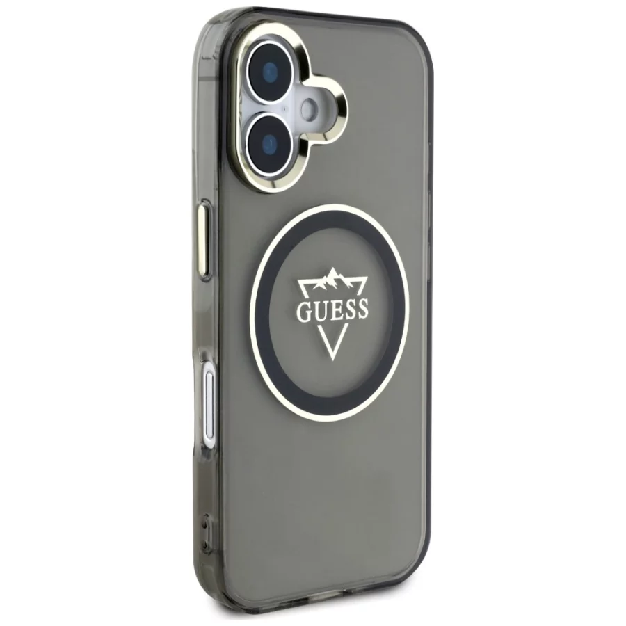 Etui Guess IML Metal Mountain Logo MagSafe na iPhone 16 - czarne