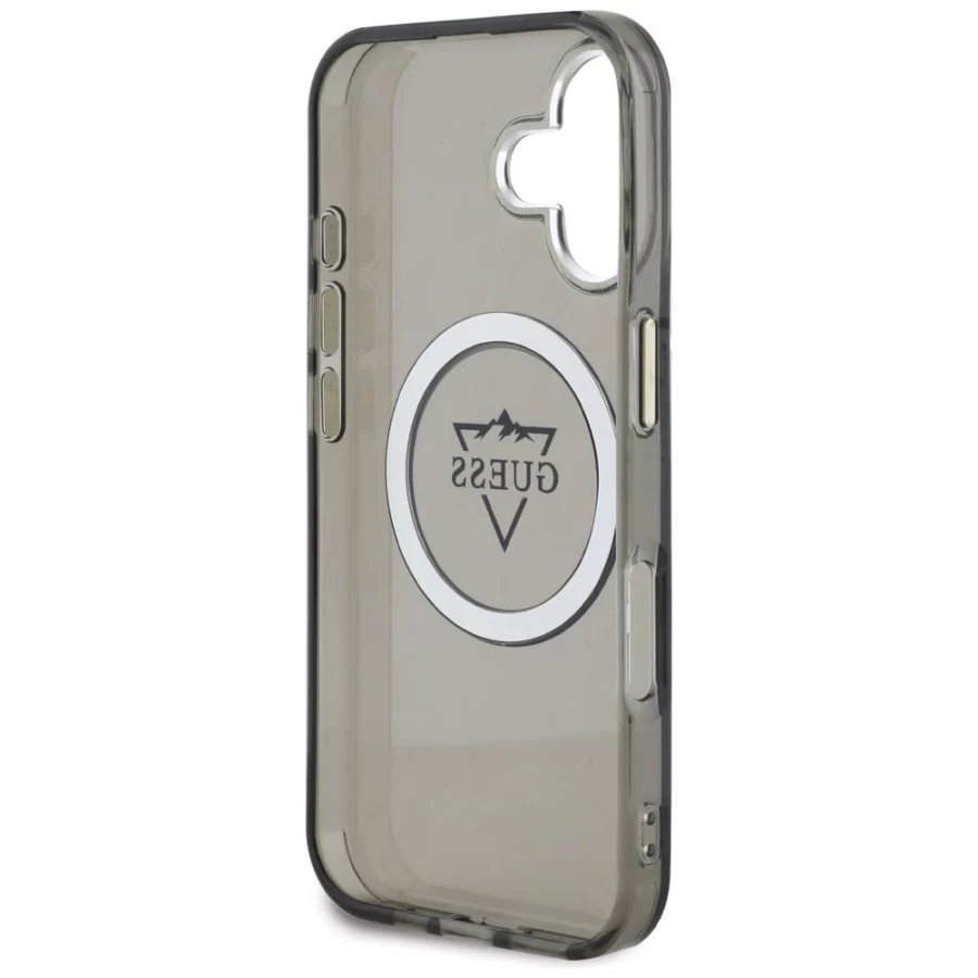 Etui Guess IML Metal Mountain Logo MagSafe na iPhone 16 - czarne