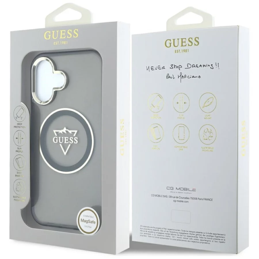 Etui Guess IML Metal Mountain Logo MagSafe na iPhone 16 - czarne