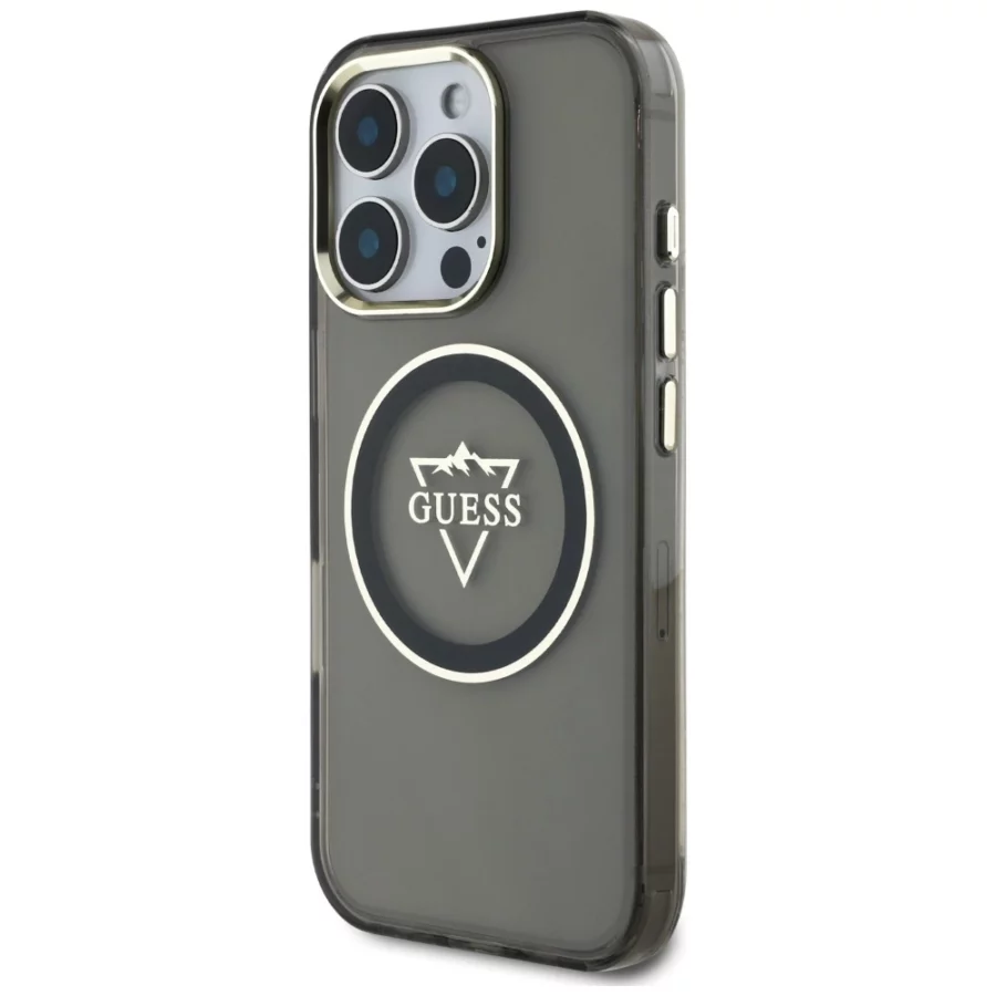 Etui Guess IML Metal Mountain Logo MagSafe na iPhone 16 Pro - czarny
