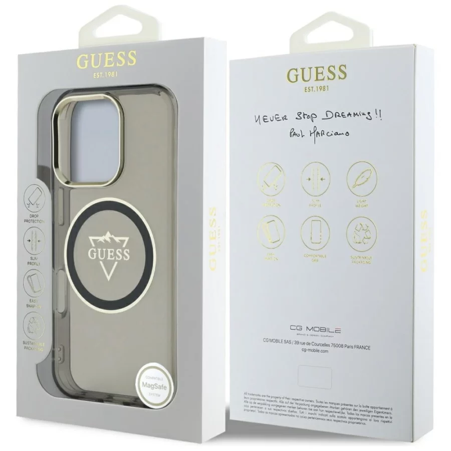 Etui Guess IML Metal Mountain Logo MagSafe na iPhone 16 Pro - czarny