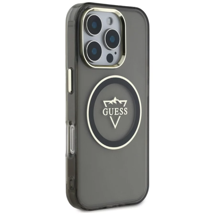 Etui Guess IML Metal Mountain Logo MagSafe na iPhone 16 Pro Max - czarne