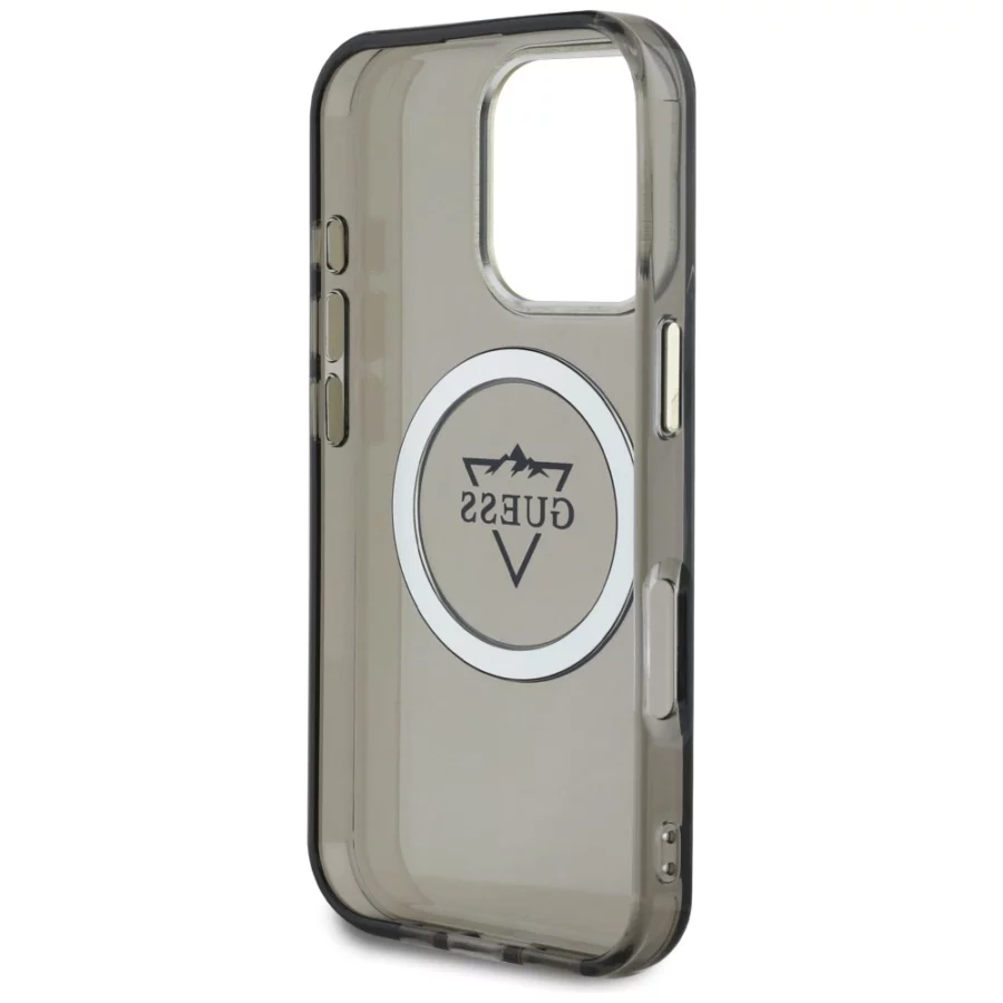 Etui Guess IML Metal Mountain Logo MagSafe na iPhone 16 Pro Max - czarne