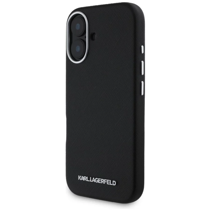 Etui Karl Lagerfeld Saffiano Full Wrapped Elongated Metal Logo MagSafe na iPhone 16 - czarne