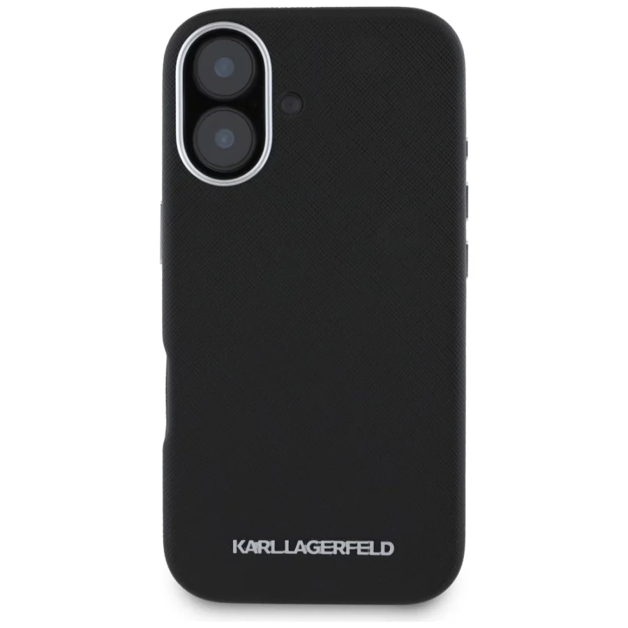 Etui Karl Lagerfeld Saffiano Full Wrapped Elongated Metal Logo MagSafe na iPhone 16 - czarne