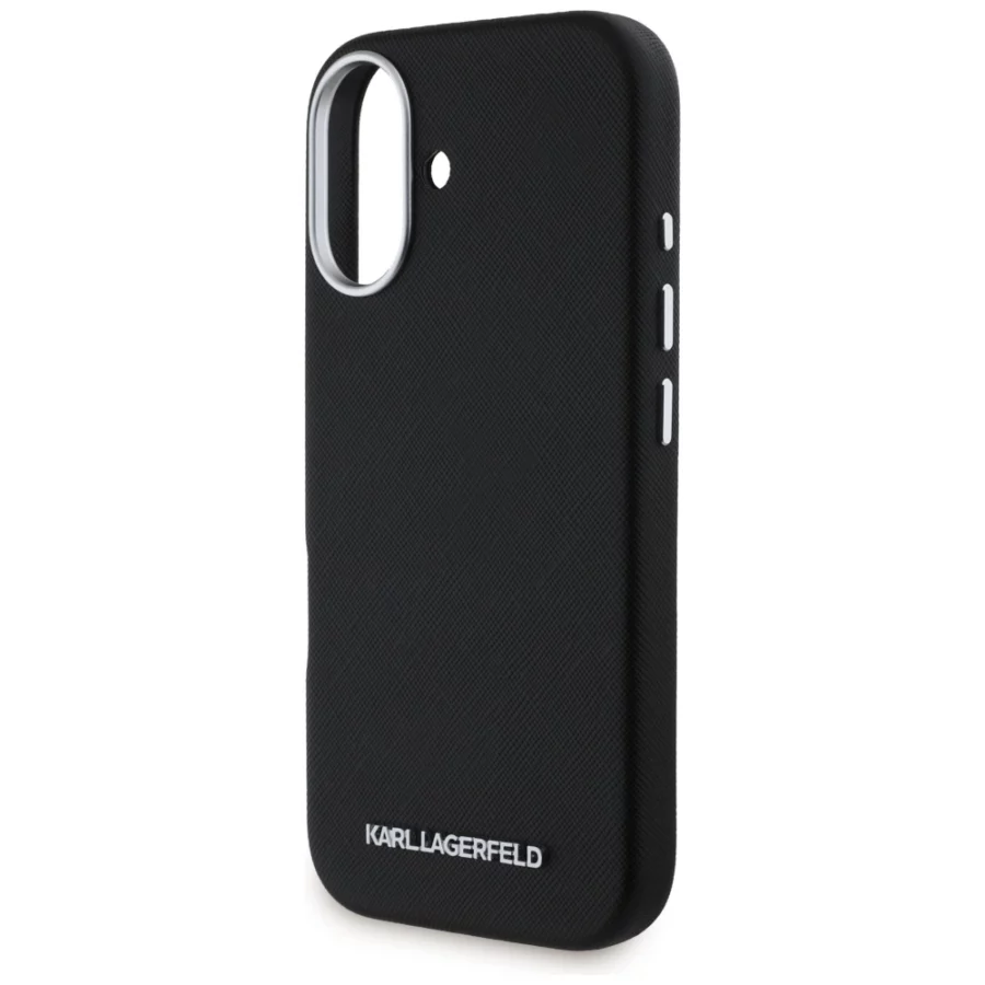 Etui Karl Lagerfeld Saffiano Full Wrapped Elongated Metal Logo MagSafe na iPhone 16 - czarne