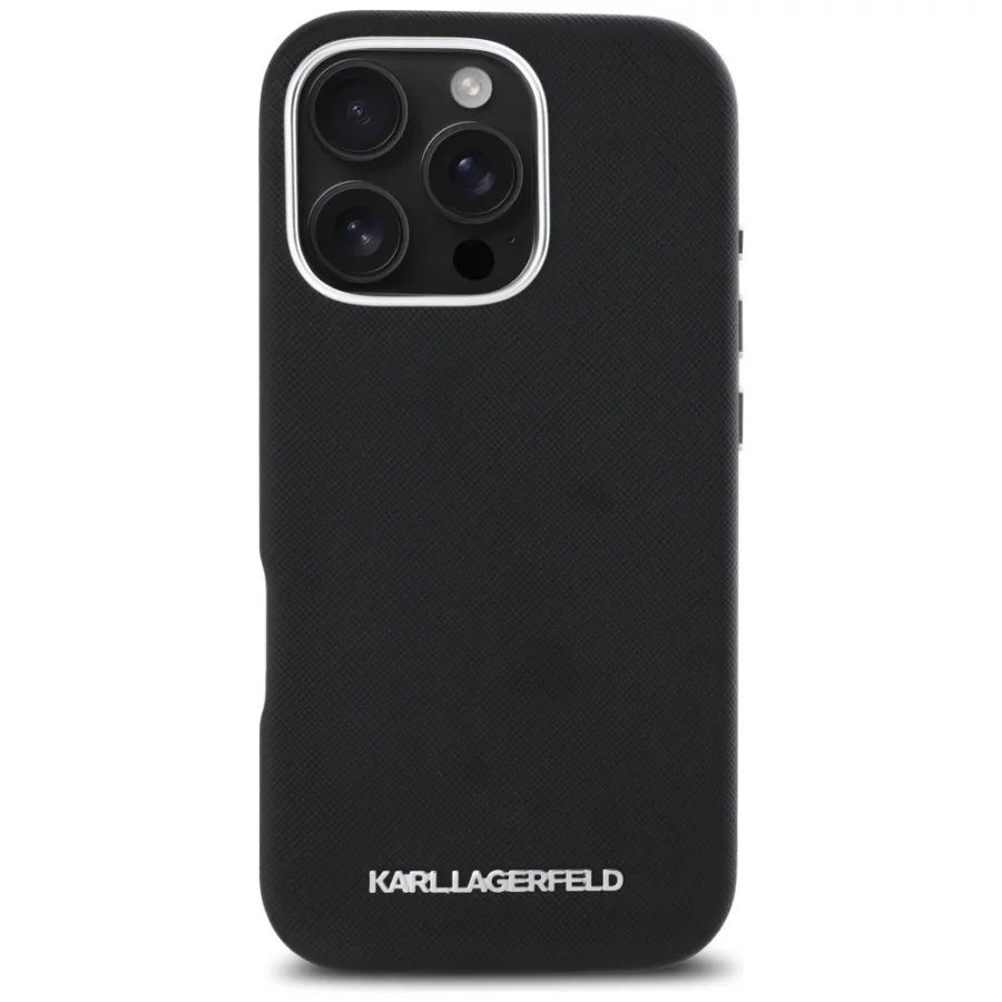 Etui Karl Lagerfeld Saffiano Full Wrapped Elongated Metal Logo MagSafe na iPhone 16 Pro - czarne
