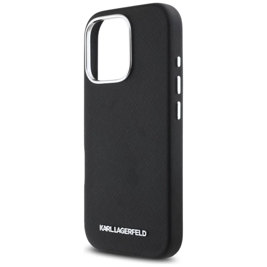 Etui Karl Lagerfeld Saffiano Full Wrapped Elongated Metal Logo MagSafe na iPhone 16 Pro - czarne