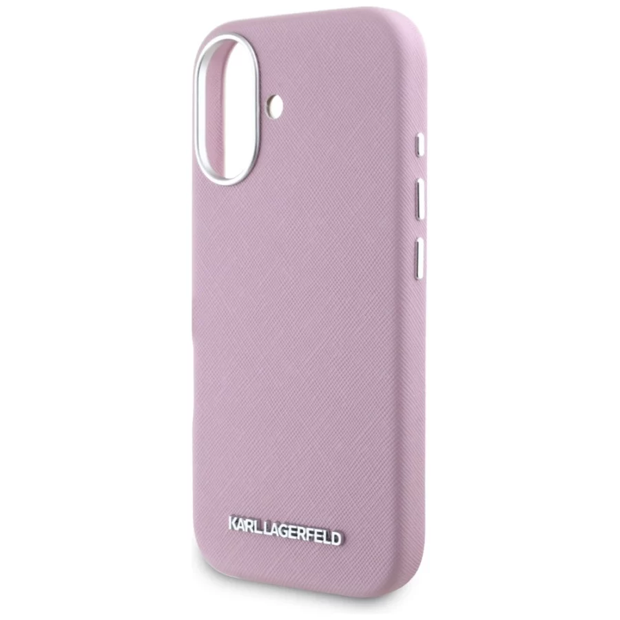 Etui Karl Lagerfeld Saffiano Full Wrapped Elongated Metal Logo MagSafe na iPhone 16 - różowe