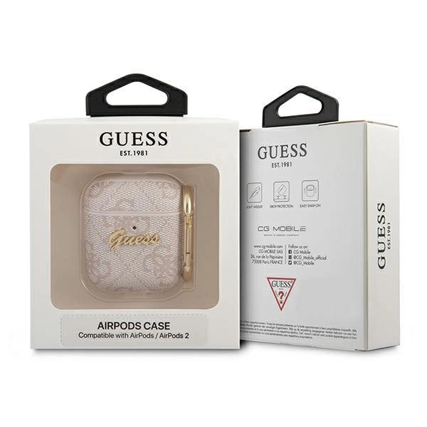 Etui Guess 4G Script Metal Collectionna AirPods 1 / 2 - różowe