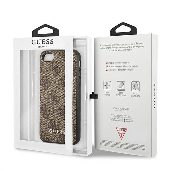 Etui Guess 4G Metal Gold Logo na iPhone SE 2022 / 2020 / 7 / 8 - brązowe