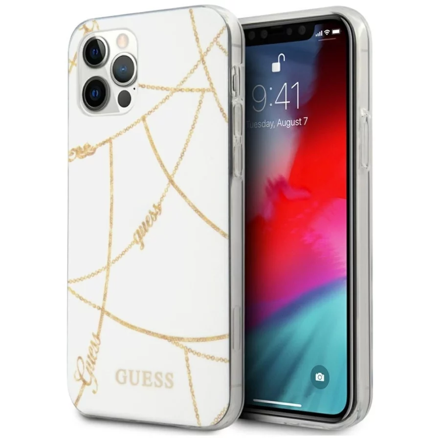 Etui Guess Gold Chain Collection na iPhone 12 Pro Max 6,7"  - białe