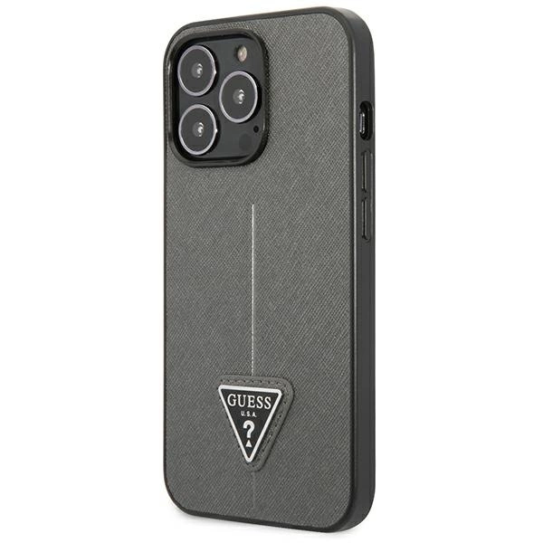 Etui Guess Saffiano Triangle Logo na iPhone 13 Pro / 13  6,1" - srebrne