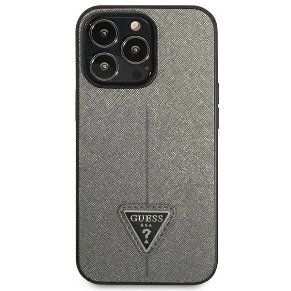 Etui Guess Saffiano Triangle Logo na iPhone 13 Pro / 13  6,1" - srebrne