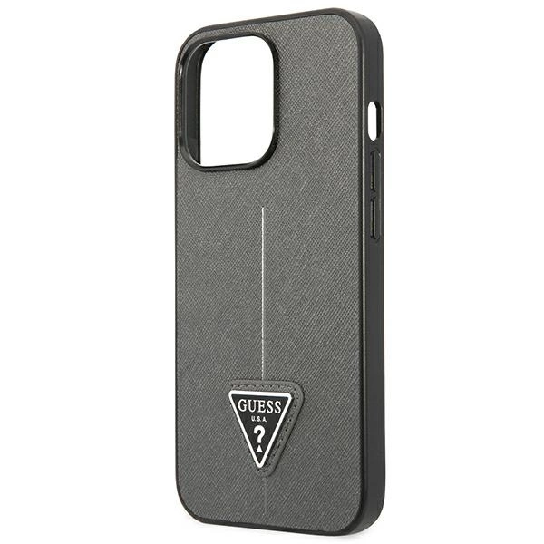 Etui Guess Saffiano Triangle Logo na iPhone 13 Pro / 13  6,1" - srebrne