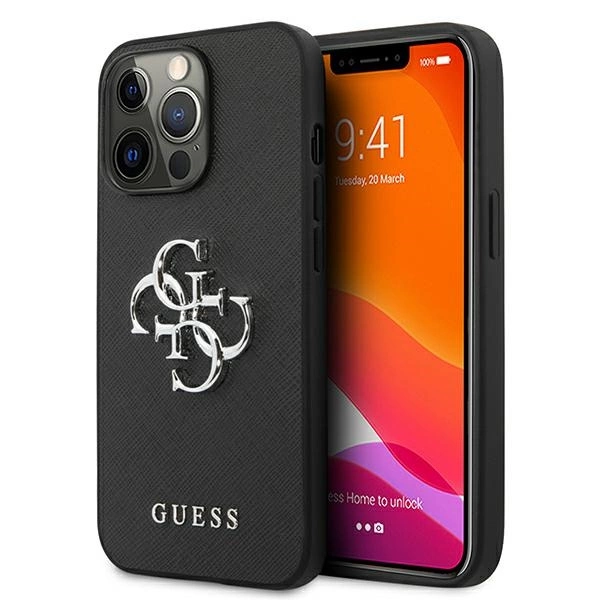 Etui Guess Saffiano 4G Metal Logo na iPhone 13 Pro / 13  6,1" - czarne