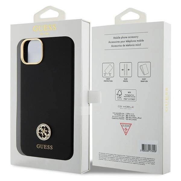Etui Guess Silicone Logo Strass 4G na iPhone 15 Plus / 14 Plus 6.7" - czarne