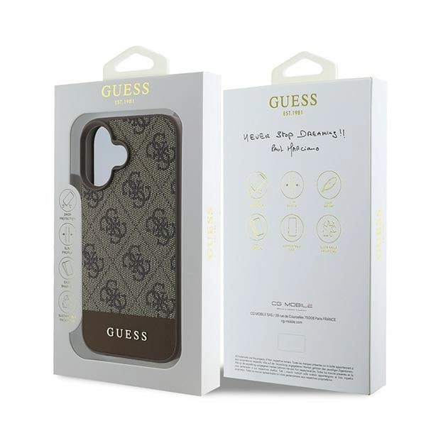 Etui Guess 4G Bottom Stripe na iPhone 16 Plus 6.7" - brązowe
