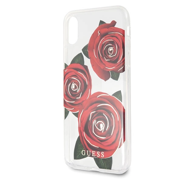 Etui Guess Flower Desire Red Rose na iPhone X - przezroczyste