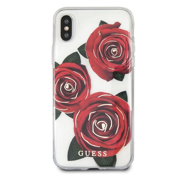 Etui Guess Flower Desire Red Rose na iPhone X - przezroczyste