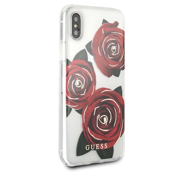 Etui Guess Flower Desire Red Rose na iPhone X - przezroczyste