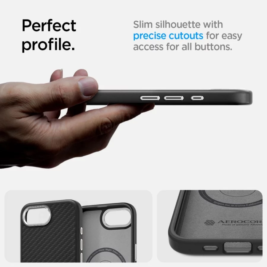 Etui Spigen Enzo Aramid MagSafe na iPhone 16e / 17e- czarne