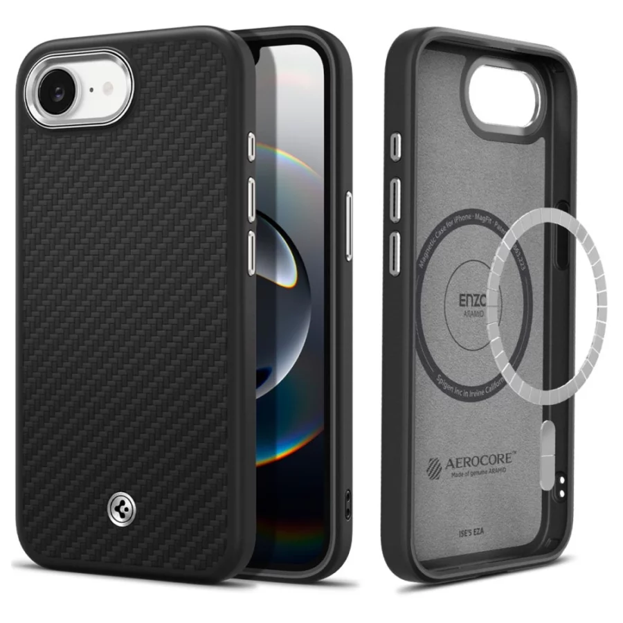Etui Spigen Enzo Aramid MagSafe na iPhone 16e / 17e- czarne
