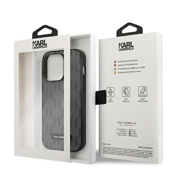 Etui Karl Lagerfeld Saffiano Mono Metal Logo na iPhone 14 Pro Max 6,7" - szare