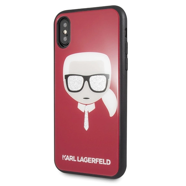 Etui Karl Lagerfeld Iconic Glitter Karl`s Head na iPhone X / Xs - czerwone