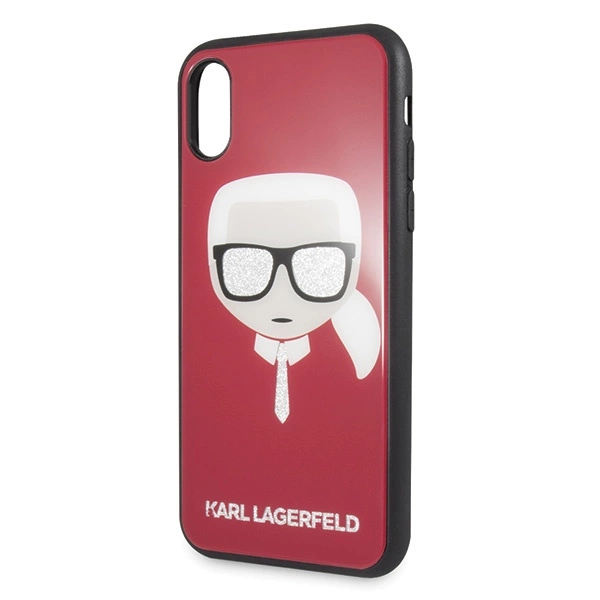 Etui Karl Lagerfeld Iconic Glitter Karl`s Head na iPhone X / Xs - czerwone