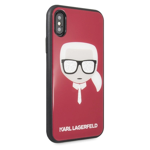 Etui Karl Lagerfeld Iconic Glitter Karl`s Head na iPhone X / Xs - czerwone