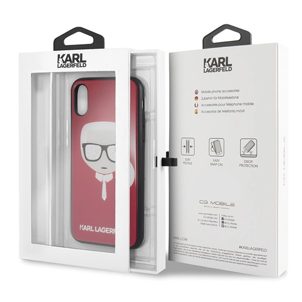 Etui Karl Lagerfeld Iconic Glitter Karl`s Head na iPhone X / Xs - czerwone