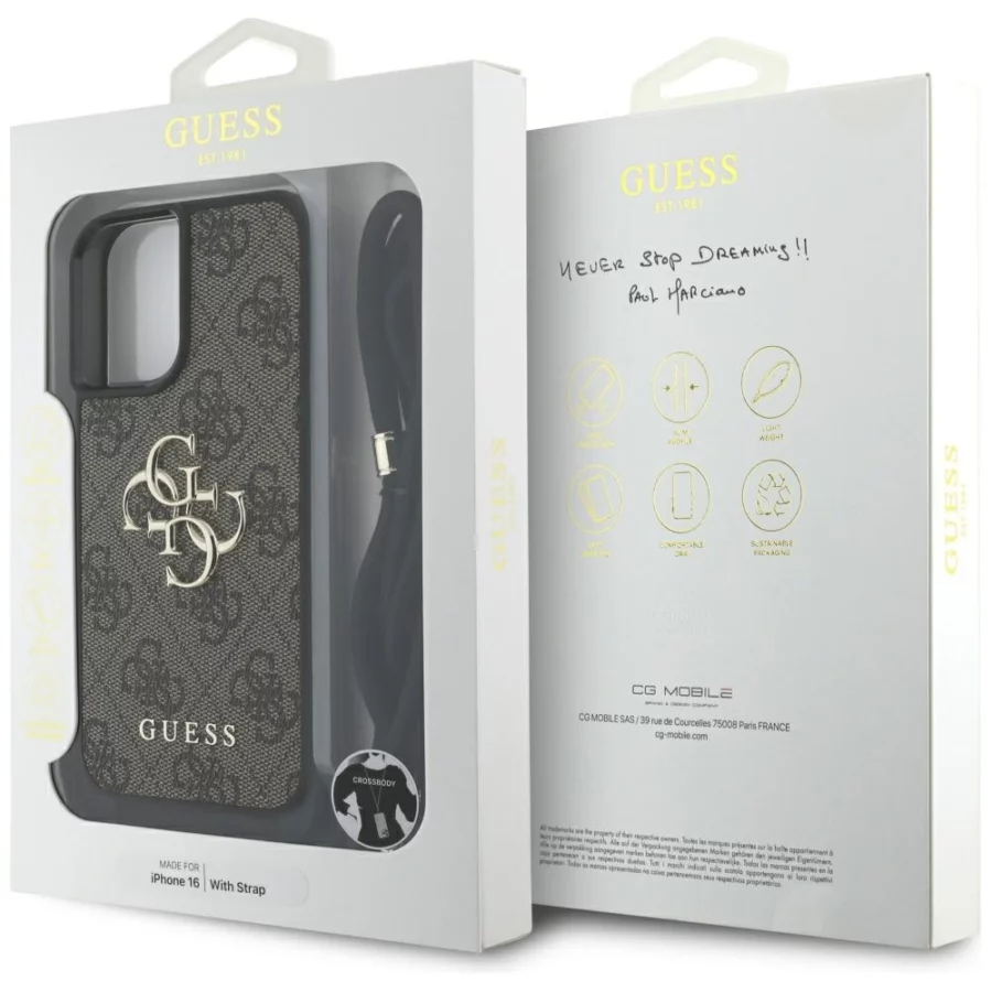 Etui Guess 4G Big Logo Cord Stap Crossbody do iPhone 16 brązowy