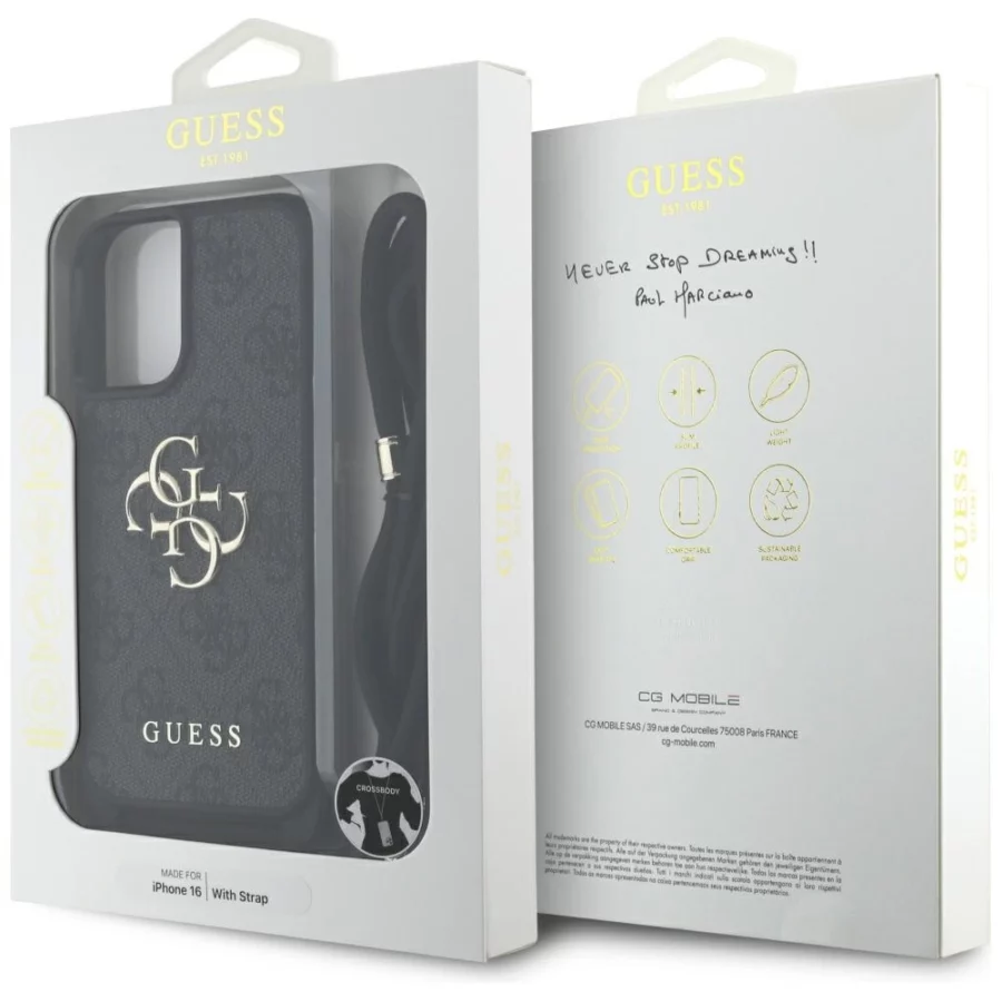 Etui Guess 4G Big Logo Cord Stap Crossbody do iPhone 16 czarny