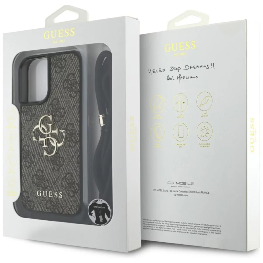 Etui Guess 4G Big Logo Cord Stap Crossbody do iPhone 16 Plus brązowy