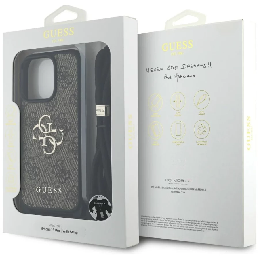 Etui Guess 4G Big Logo Cord Stap Crossbody do iPhone 16 Pro brązowy