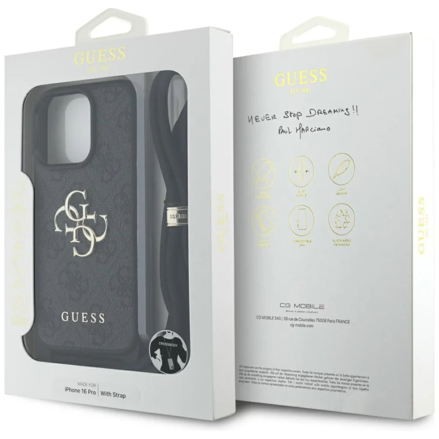 Etui Guess 4G Big Logo Cord Stap Crossbody do iPhone 16 Pro czarny