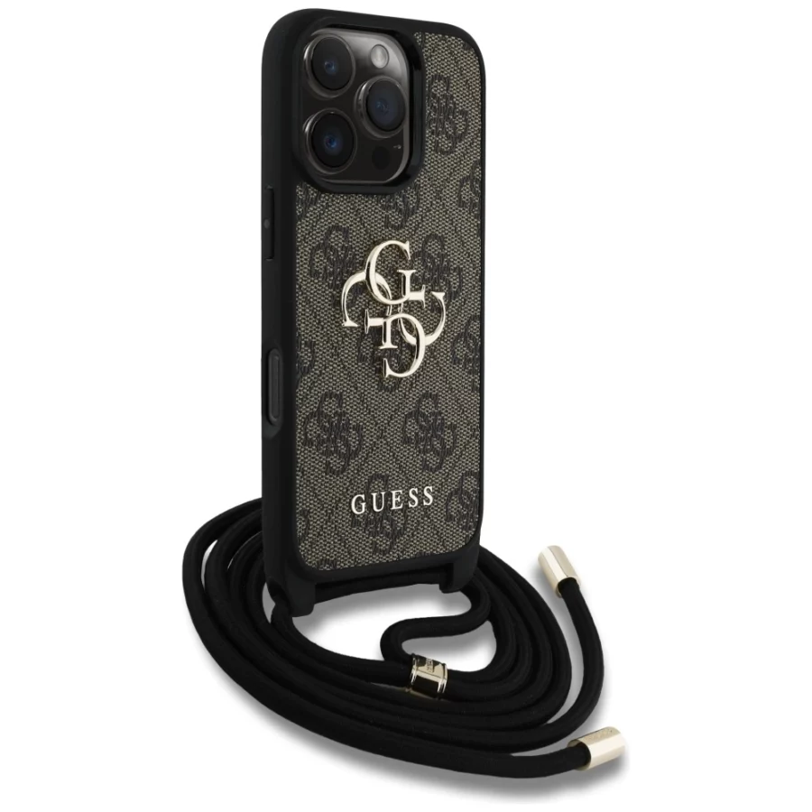 Etui Guess 4G Big Logo Cord Stap Crossbody do iPhone 16 Pro Max brązowy