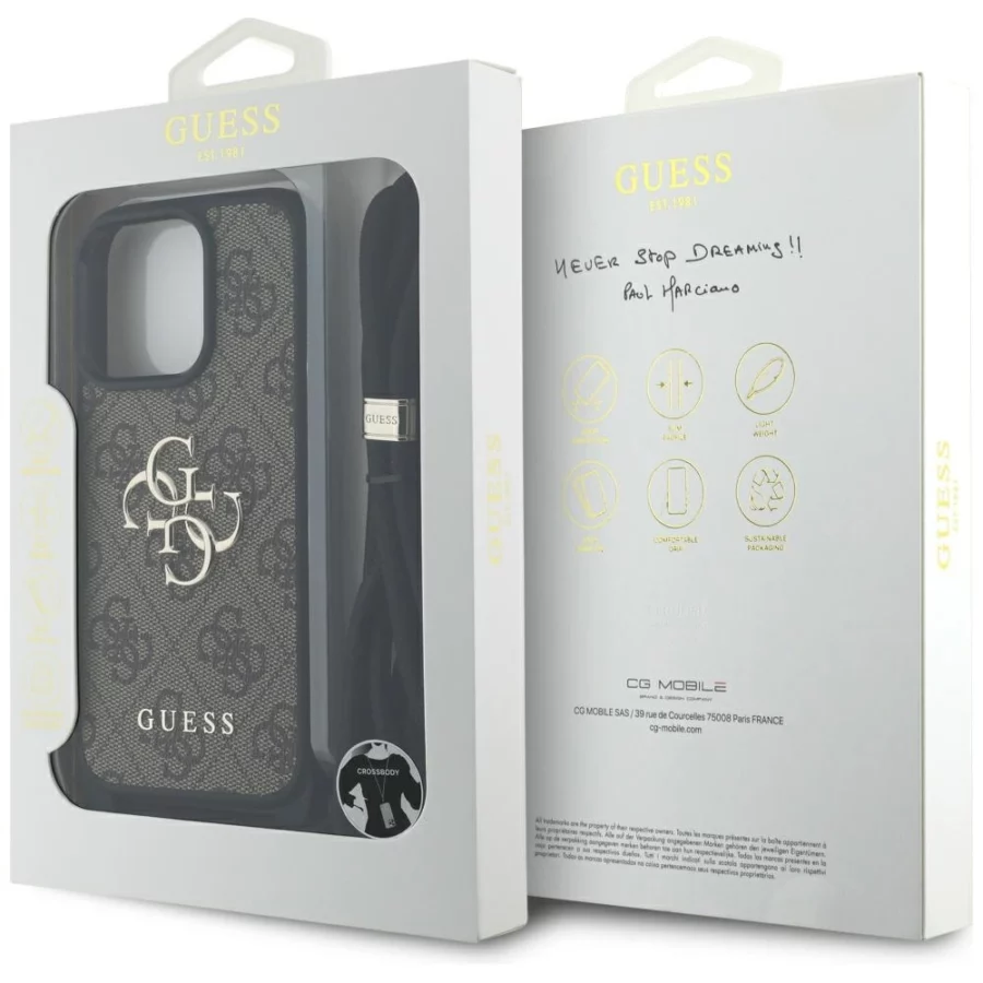Etui Guess 4G Big Logo Cord Stap Crossbody do iPhone 16 Pro Max brązowy