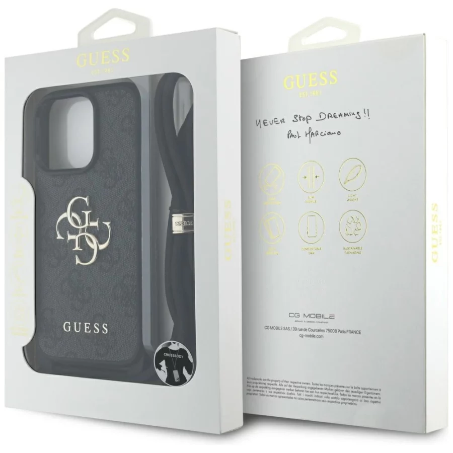 Etui Guess 4G Big Logo Cord Stap Crossbody do iPhone 16 Pro Max czarny