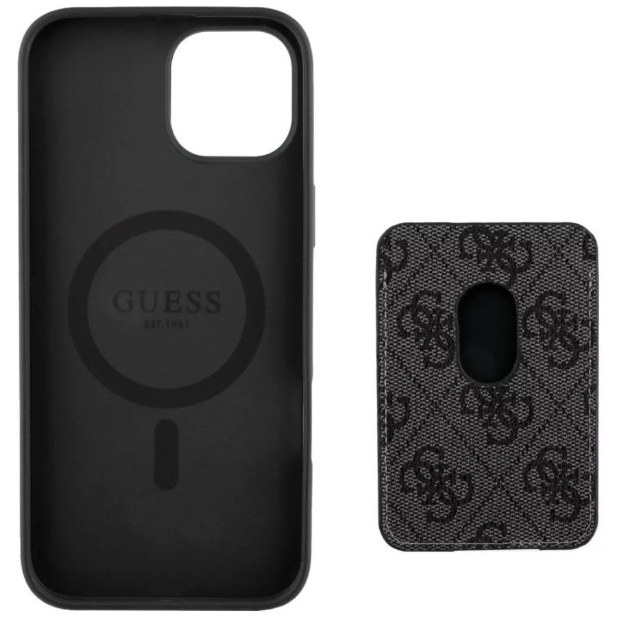 Etui Guess 4G Stripes z portfelem Magsafe do iPhone 15 czarny
