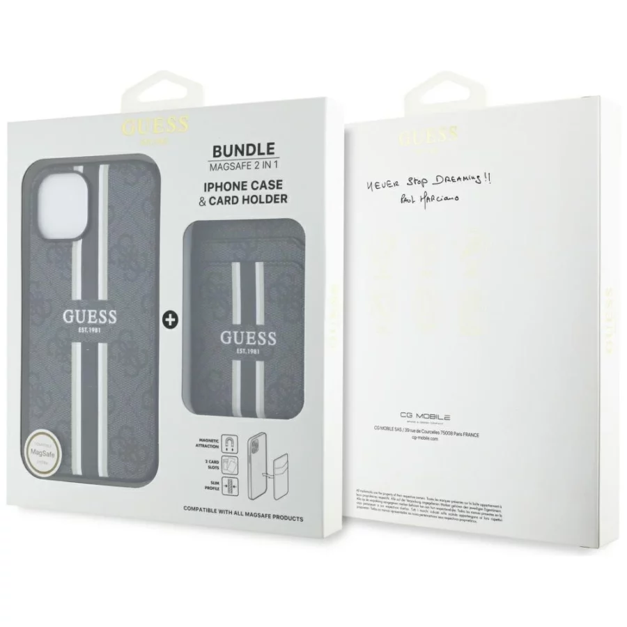 Etui Guess 4G Stripes z portfelem Magsafe do iPhone 15 czarny
