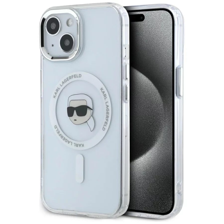 Etui Karl Lagerfeld IML Metal Karl Head MagSafe do iPhone 15 biały